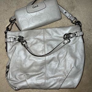 Coach light grey leather 13x12x4